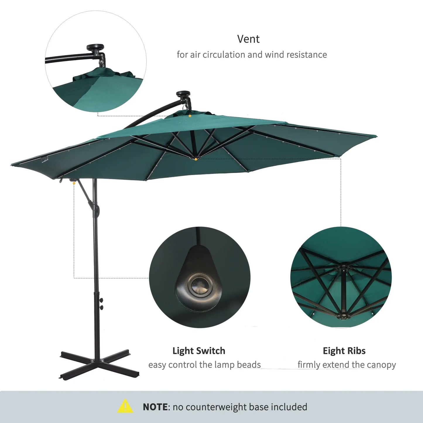10ft Outdoor Cantilever Umbrella, Adjustable Angle, Dark Green Cantilever Umbrellas at Gallery Canada