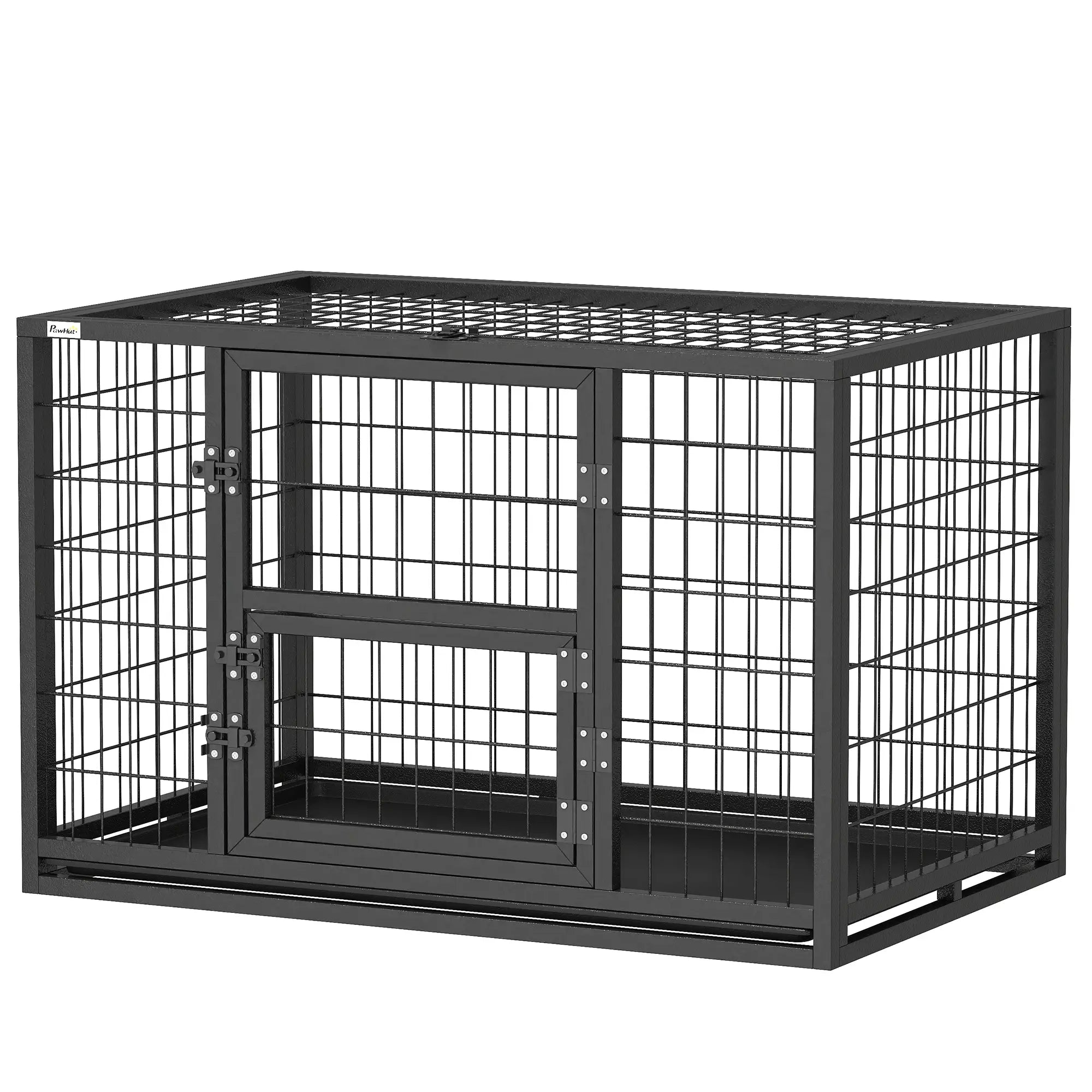 37 Inch Heavy Duty Dog Crate, Metal Kennel With Removable Tray Dog Cages & Crates Black at Gallery Canada