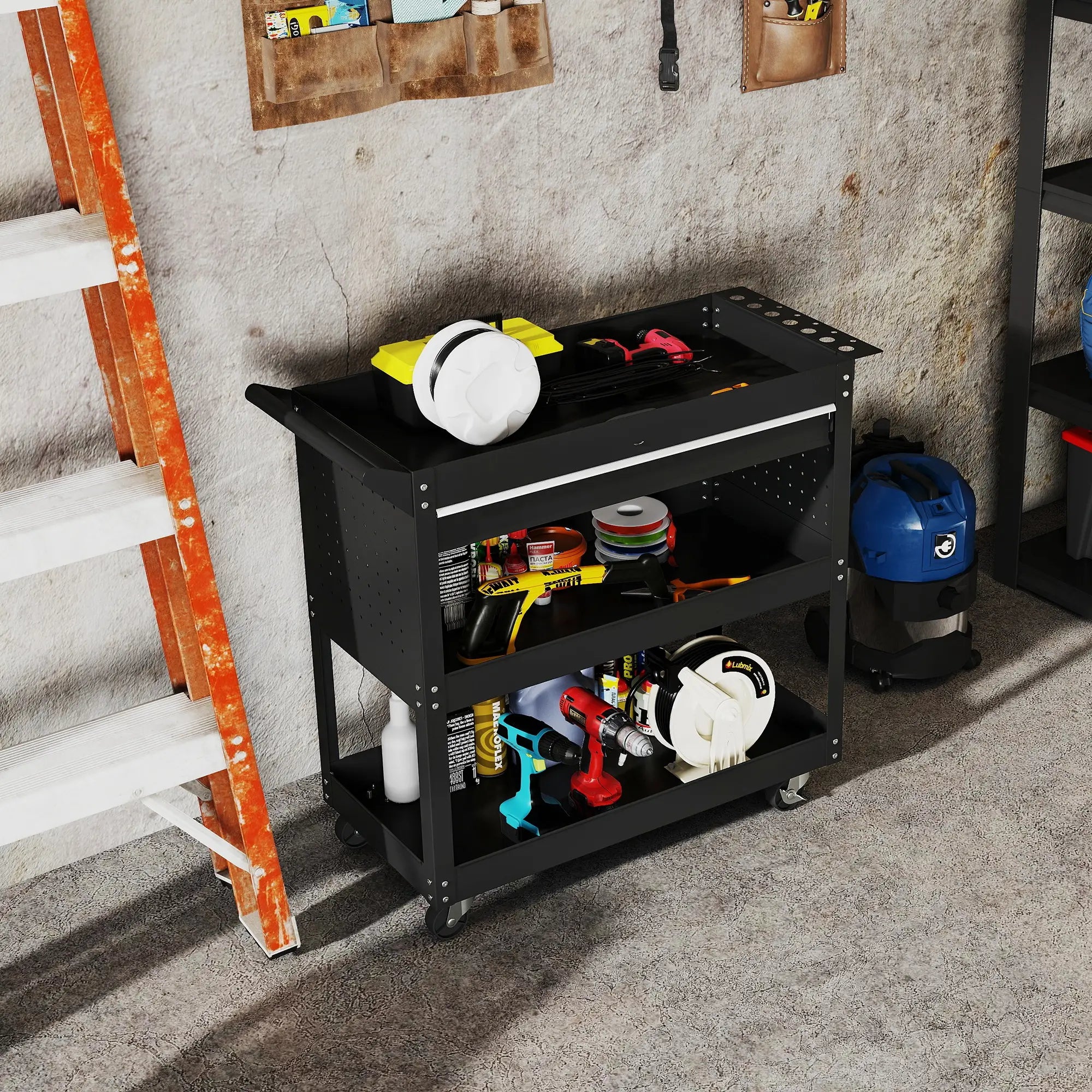 Tool Cart On Wheels, Utility Cart, Ball Bearing Drawer, Black Tool Organizers at Gallery Canada