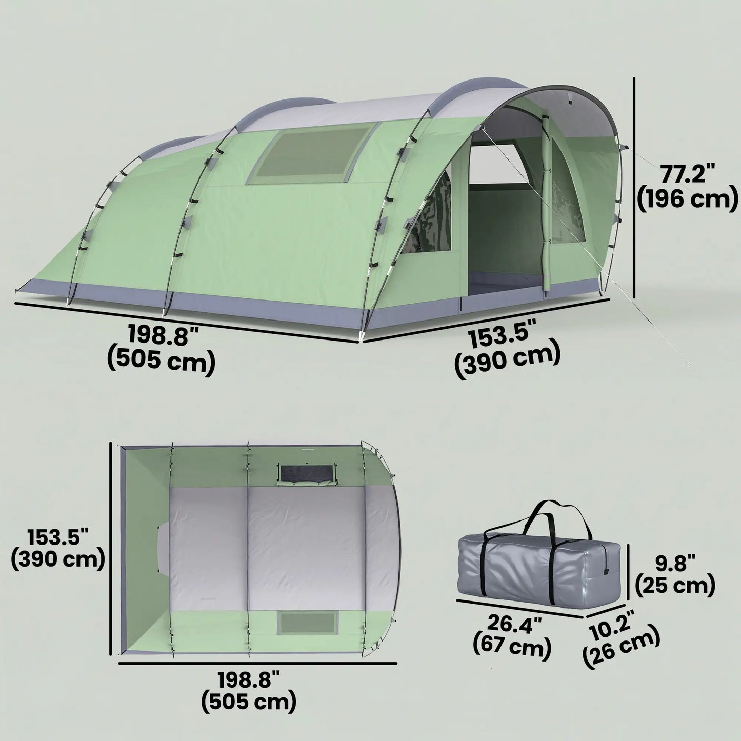Large Family Tent, 2-4 Person, 4 Windows, Porch, Light Green Camping Tents at Gallery Canada