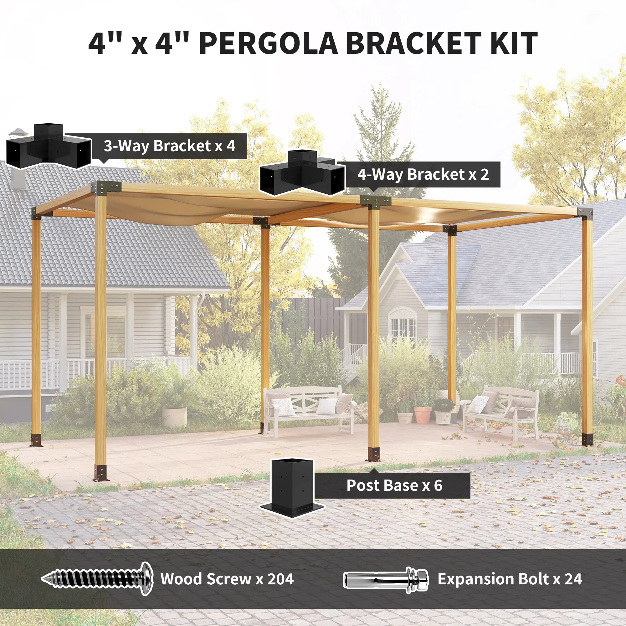 12PCS Pergola Brackets Kit, 3-Way And 4-Way Corner Brackets For 4