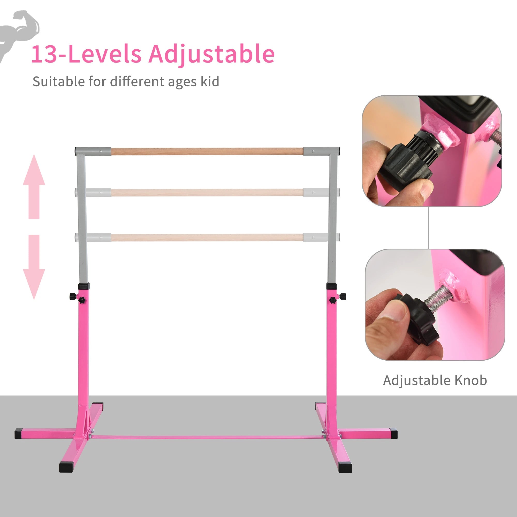 Kids Gymnastics Bar, 13-Level Adjustable Height, Pink Baby Gym & Playmats at Gallery Canada