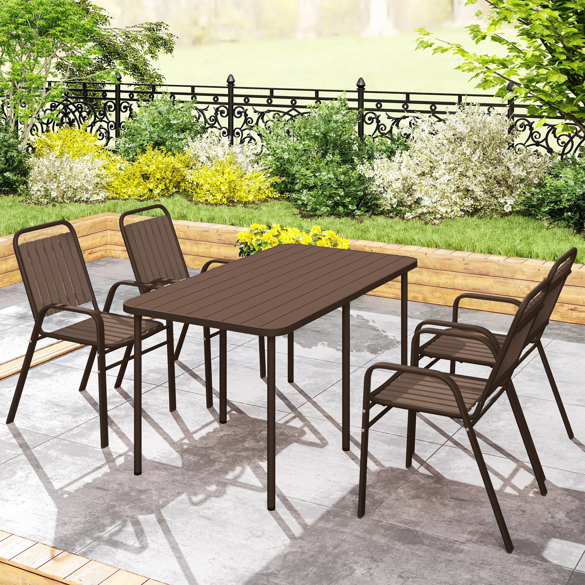 Stackable Outdoor Dining Chairs, Set of 4, Dark Brown Outdoor Dining Sets at Gallery Canada