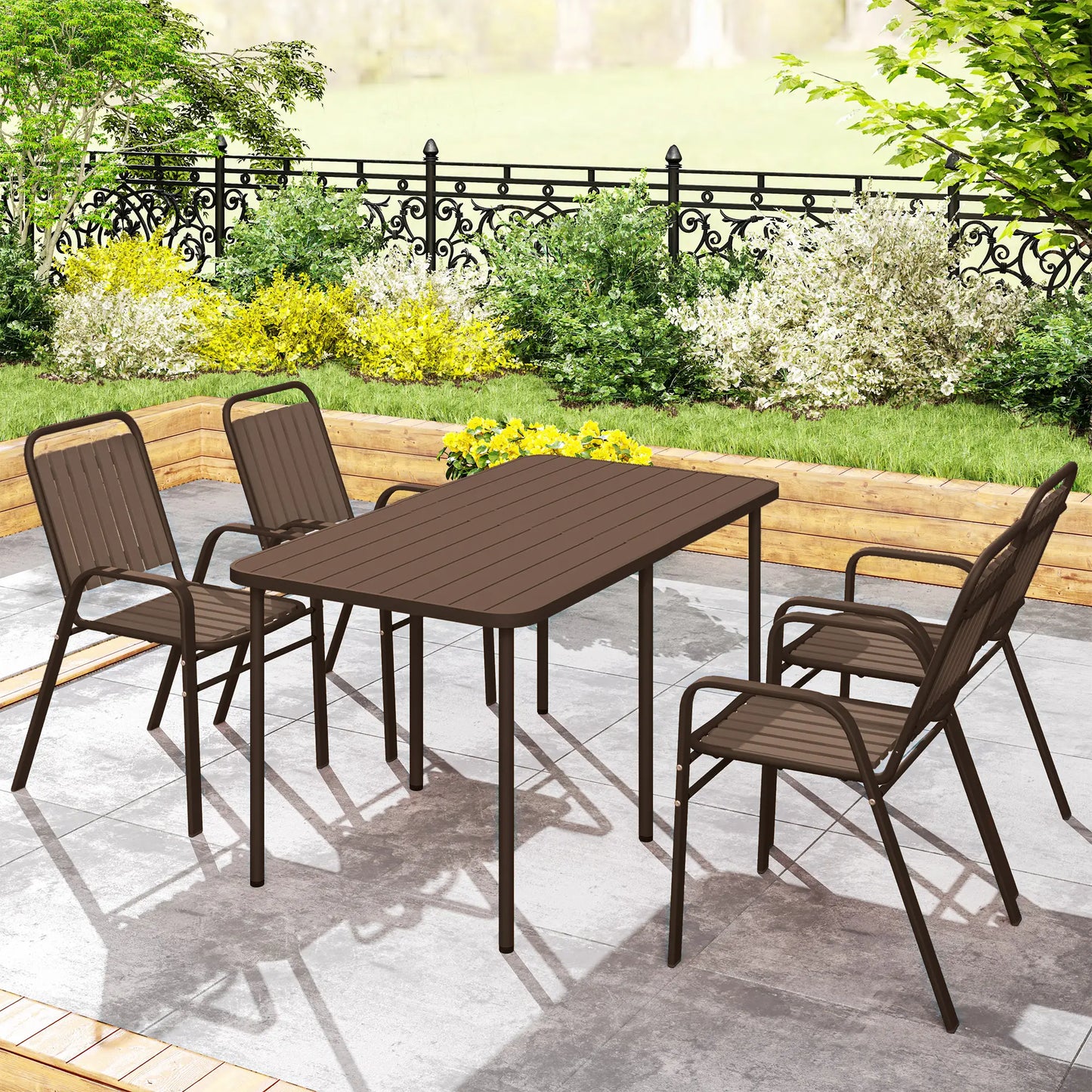 Stackable Outdoor Dining Chairs, Set of 4, Dark Brown Outdoor Dining Sets at Gallery Canada