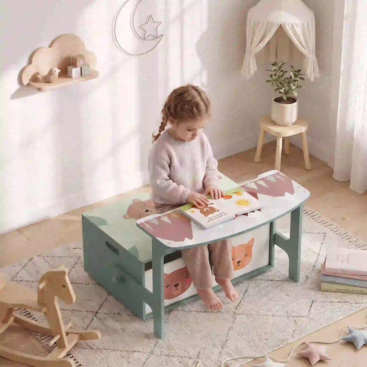 3-in-1 Wooden Toy Storage Bench, 2 Drawers, Green Baby & Kids Storage at Gallery Canada