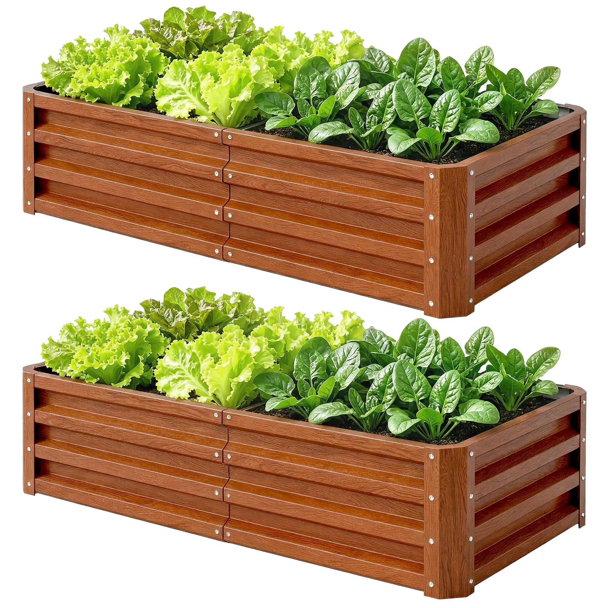 4' x 2' x 1' Raised Garden Bed, Set of 2, Galvanized Planter Box, Dark Brown Galvanized Planter Boxes Dark Brown Wood Effect at Gallery Canada