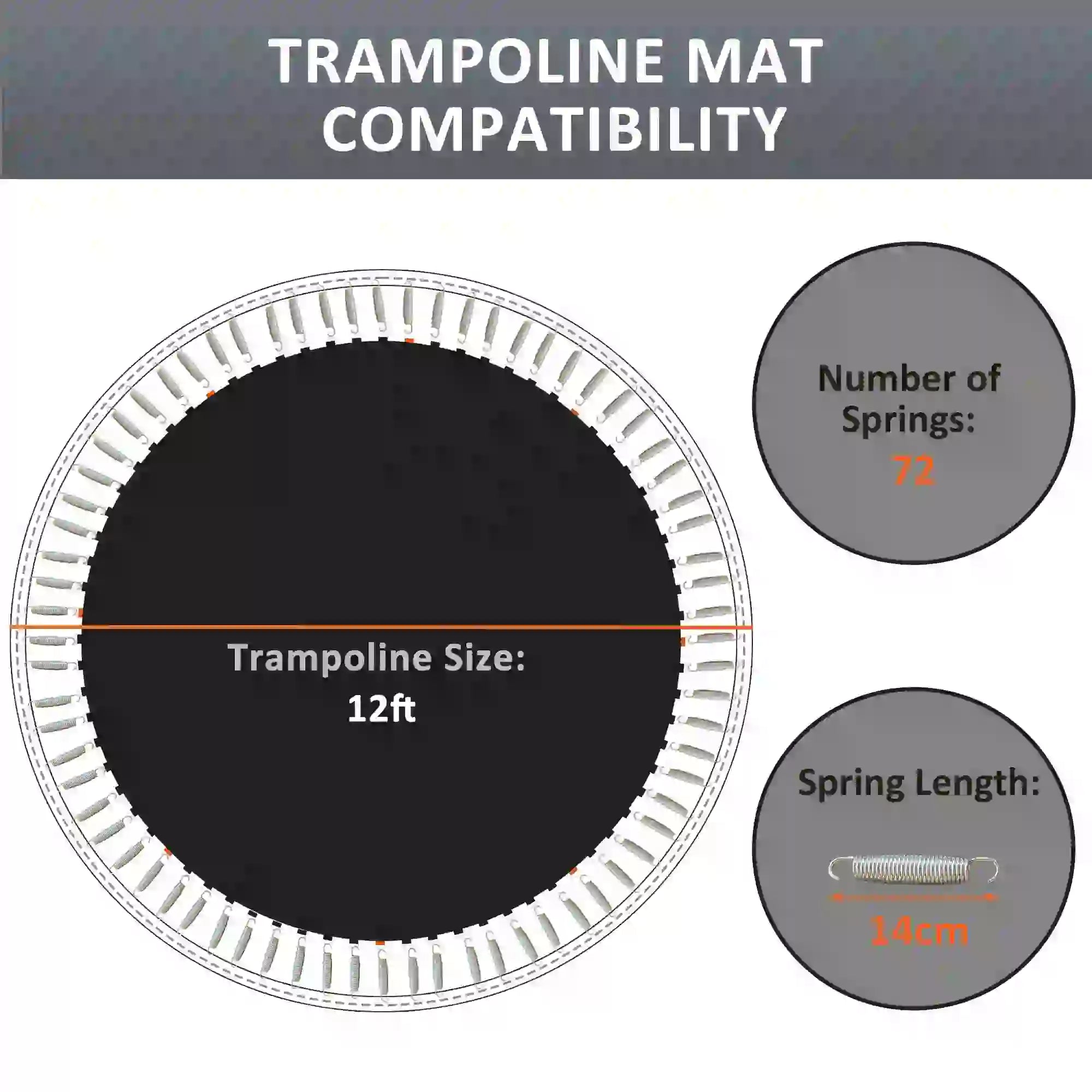 Trampoline Mat Replacement, 12ft, with Spring Pull Tool, 72 V-Hooks, Black Trampolines at Gallery Canada