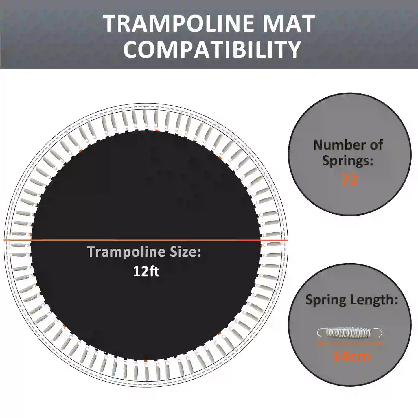 Trampoline Mat Replacement, 12ft, with Spring Pull Tool, 72 V-Hooks, Black Trampolines at Gallery Canada