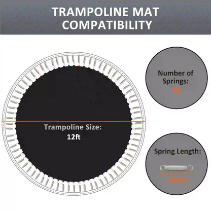 Trampoline Mat Replacement, 12ft, with Spring Pull Tool, 72 V-Hooks, Black Trampolines at Gallery Canada