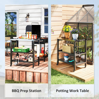 Outdoor Kitchen Bar Cart With Wheels, Stainless Steel Pizza Oven Stand, Movable Prep Table With Hooks Outdoor Grill Carts at Gallery Canada