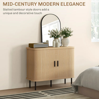 35.4" Sideboard Buffet Cabinet, Nordic Coffee Bar, Slatted Tambour Doors, Oak Storage Cabinets at Gallery Canada