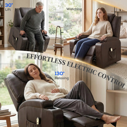 Power Lift Recliner Chair for Elderly, PU Leather, Brown Electric Power Lift Chairs at Gallery Canada