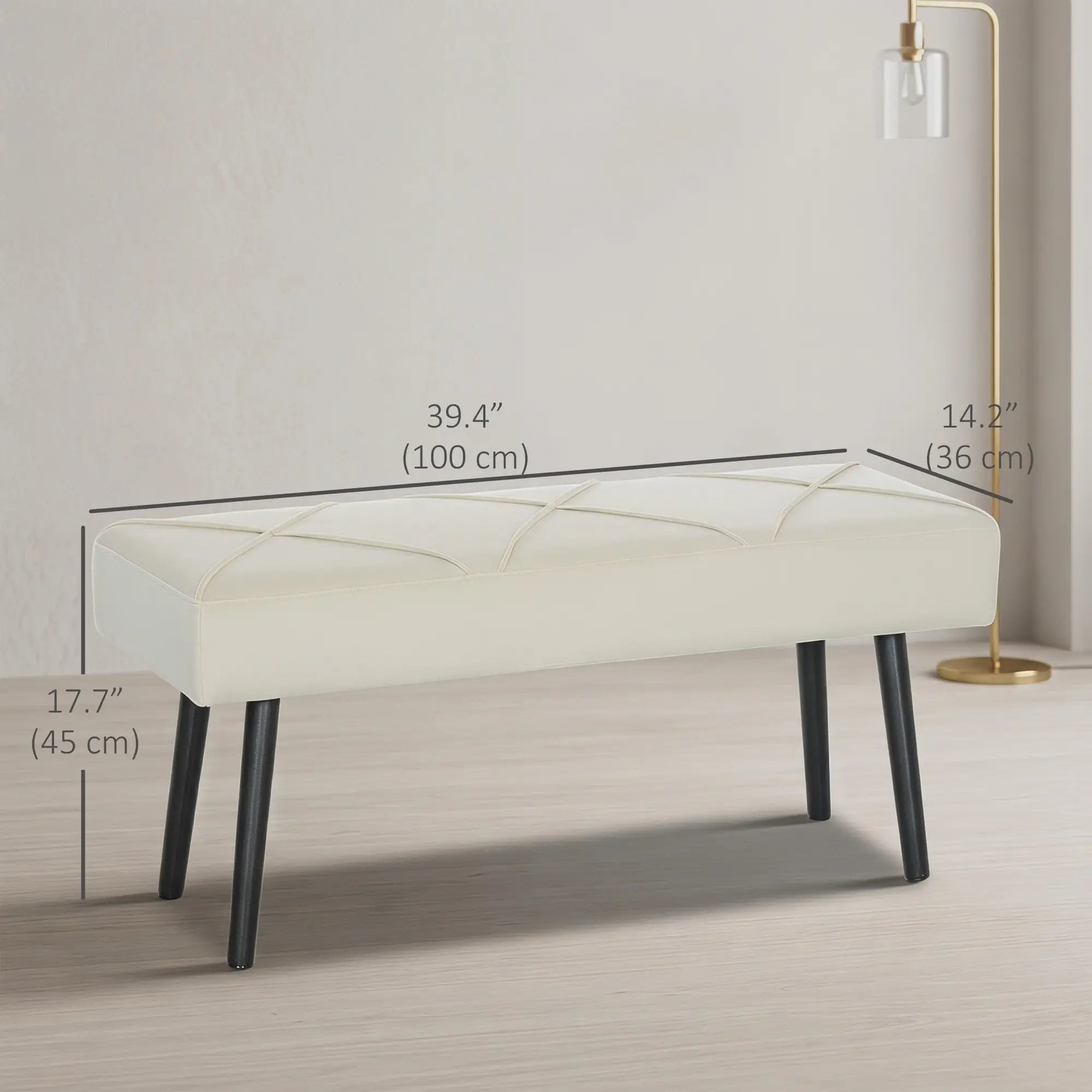 39 Inches Upholstered Bedroom Bench, Modern, Cream White Storage Ottomans & Benches at Gallery Canada