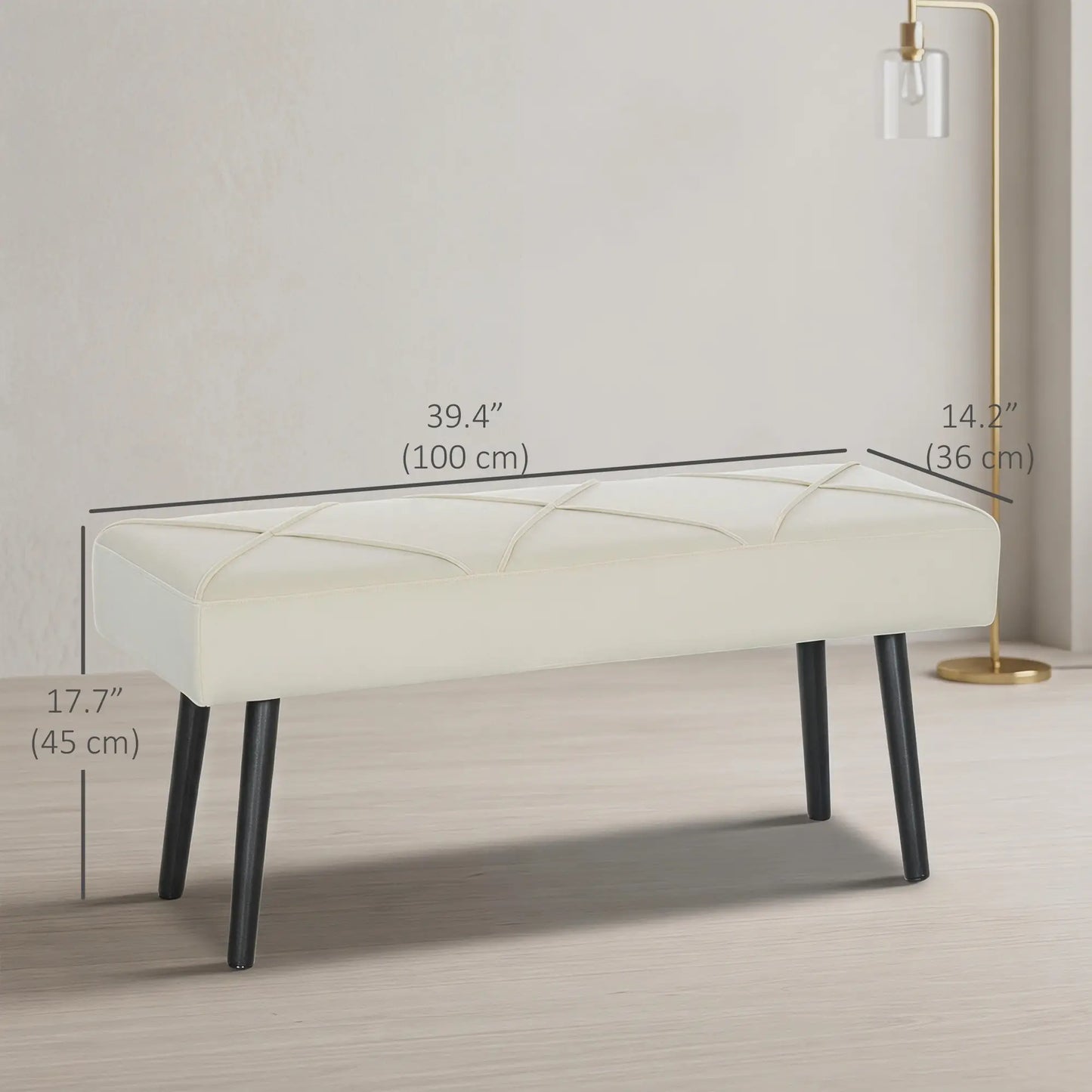 39 Inches Upholstered Bedroom Bench, Modern, Cream White Storage Ottomans & Benches at Gallery Canada