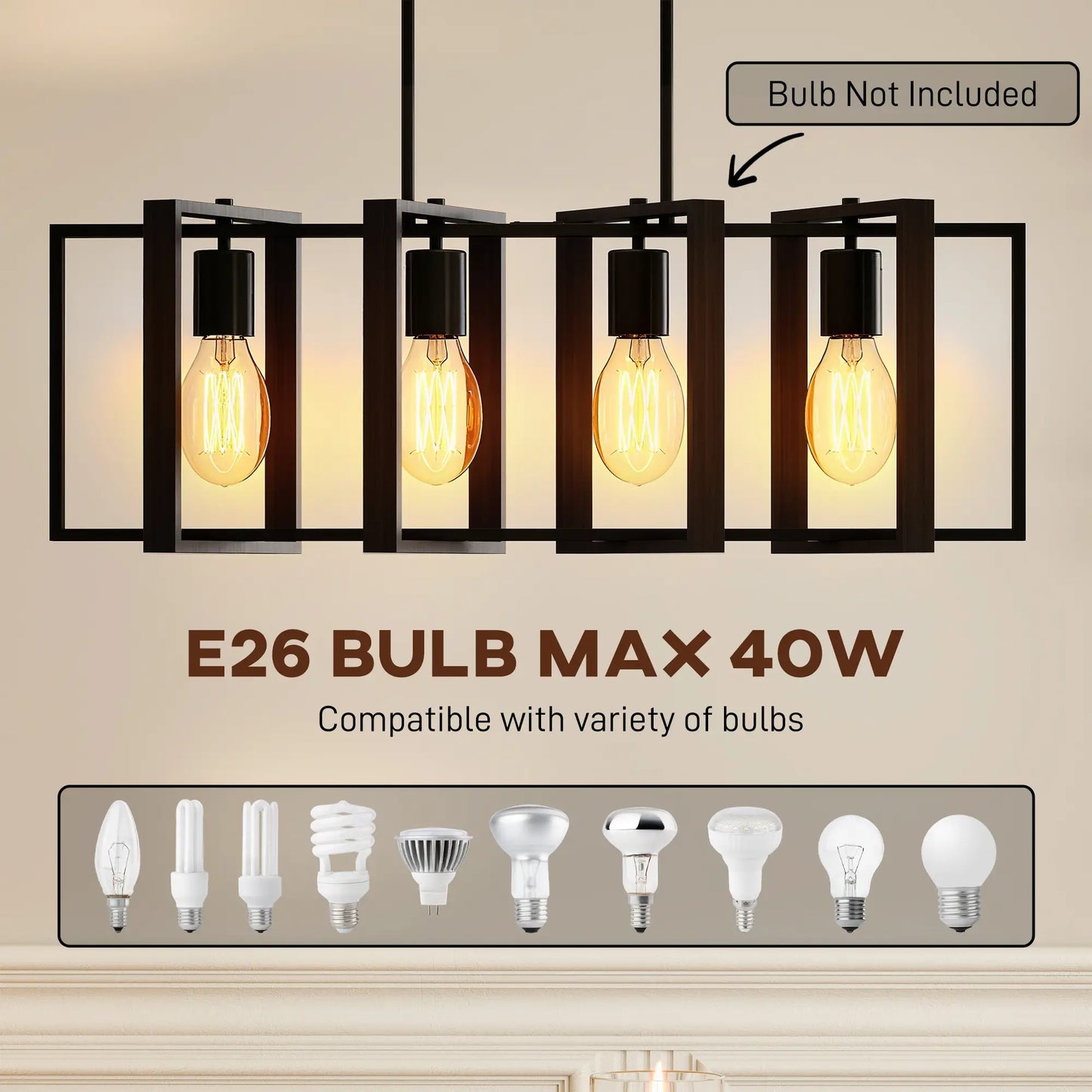 Farmhouse Kitchen Island Linear Pendant Light, 4 Rotatable Frames, Black Floor Lamps & Ceiling Fan Lights at Gallery Canada