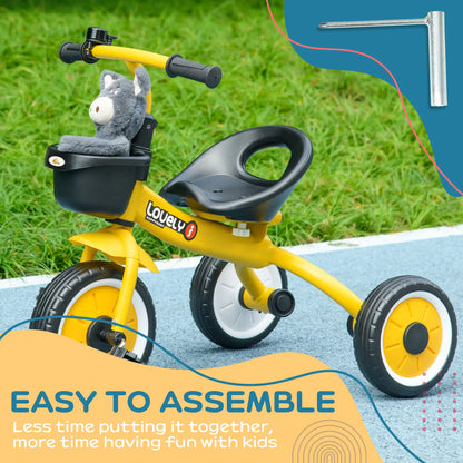 Toddler Tricycle for 2-5 Year Olds, Adjustable Seat, Basket, Bell, Yellow Tricycles for Kids at Gallery Canada