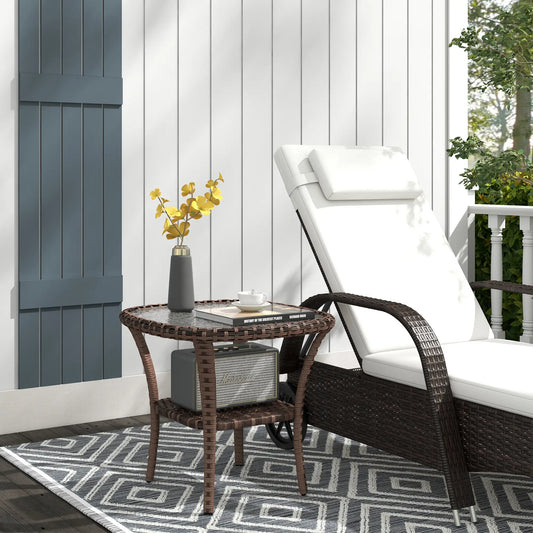 Outdoor Coffee Table With Storage Shelf, Wicker Side Table, Water-Ripple Glass Top, Mix Brown Patio Side Tables Mixed-Brown, Transparent at Gallery Canada