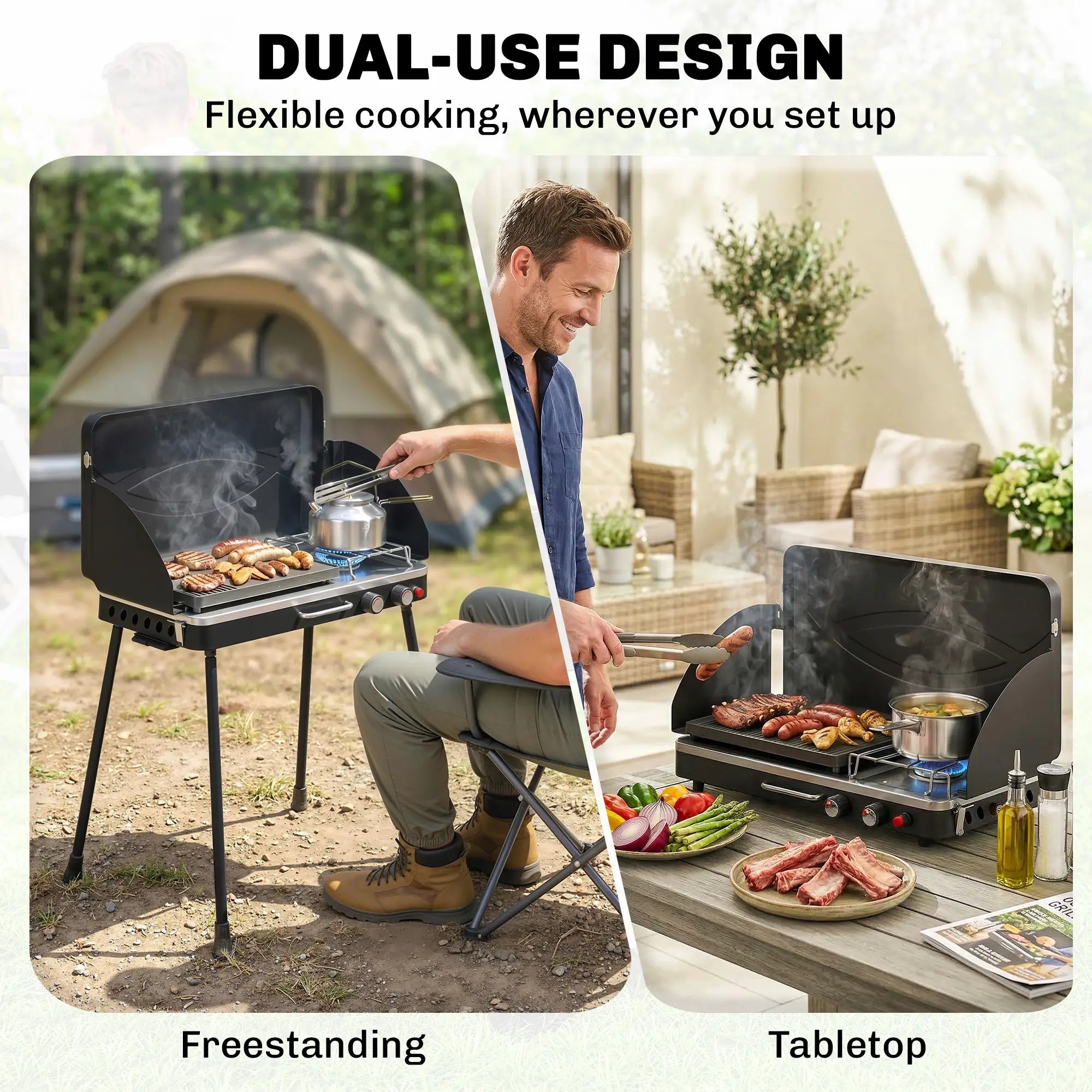 Camping Stove Gas Griddle Combo, 20,000 BTU, Portable, Black Propane Gas Grills at Gallery Canada