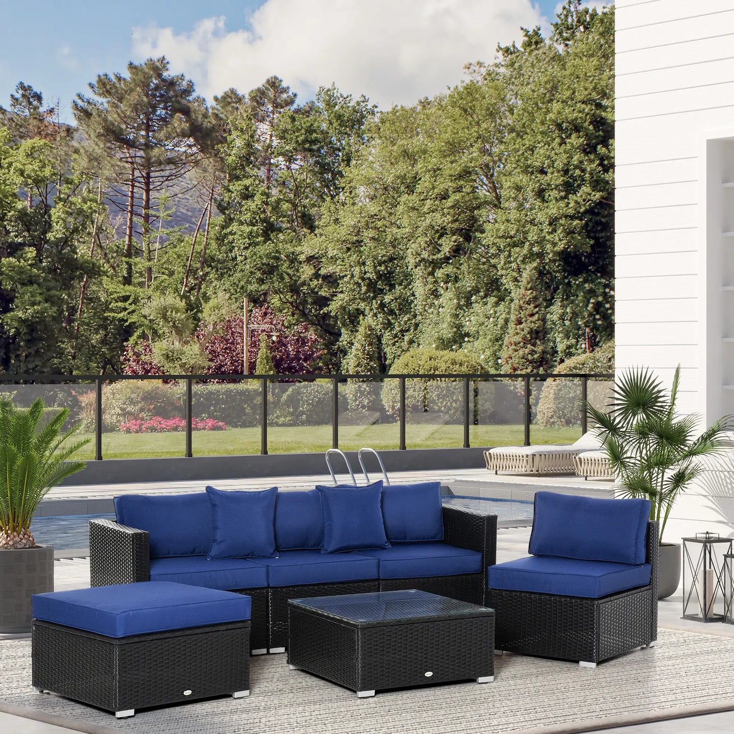6-Piece Outdoor PE Rattan Sofa Set, Thick Cushions, Glass Top Table, Dark Blue, Black Patio Furniture Sets at Gallery Canada