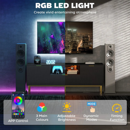 Modern TV Console, 50 Inch, With RGB LED Lights, Soft Close Doors, Black TV Stands at Gallery Canada