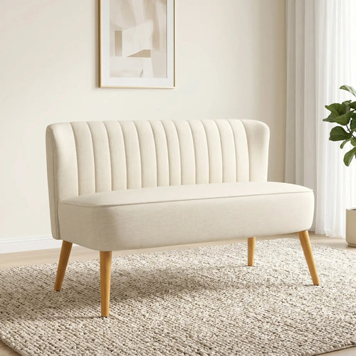 Modern 2 Seat Sofa, Upholstered Two Seater Couch, Cream White