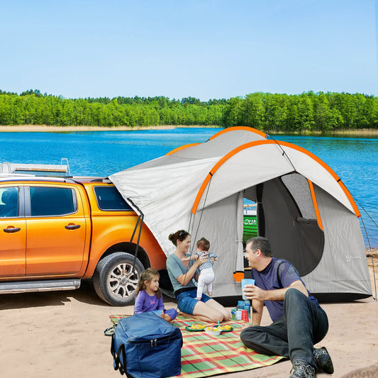 2000mm Waterproof SUV Tent, 3 Doors, Mesh Window, 5-6 Person, Grey, Orange Camping Tents Grey and Orange at Gallery Canada