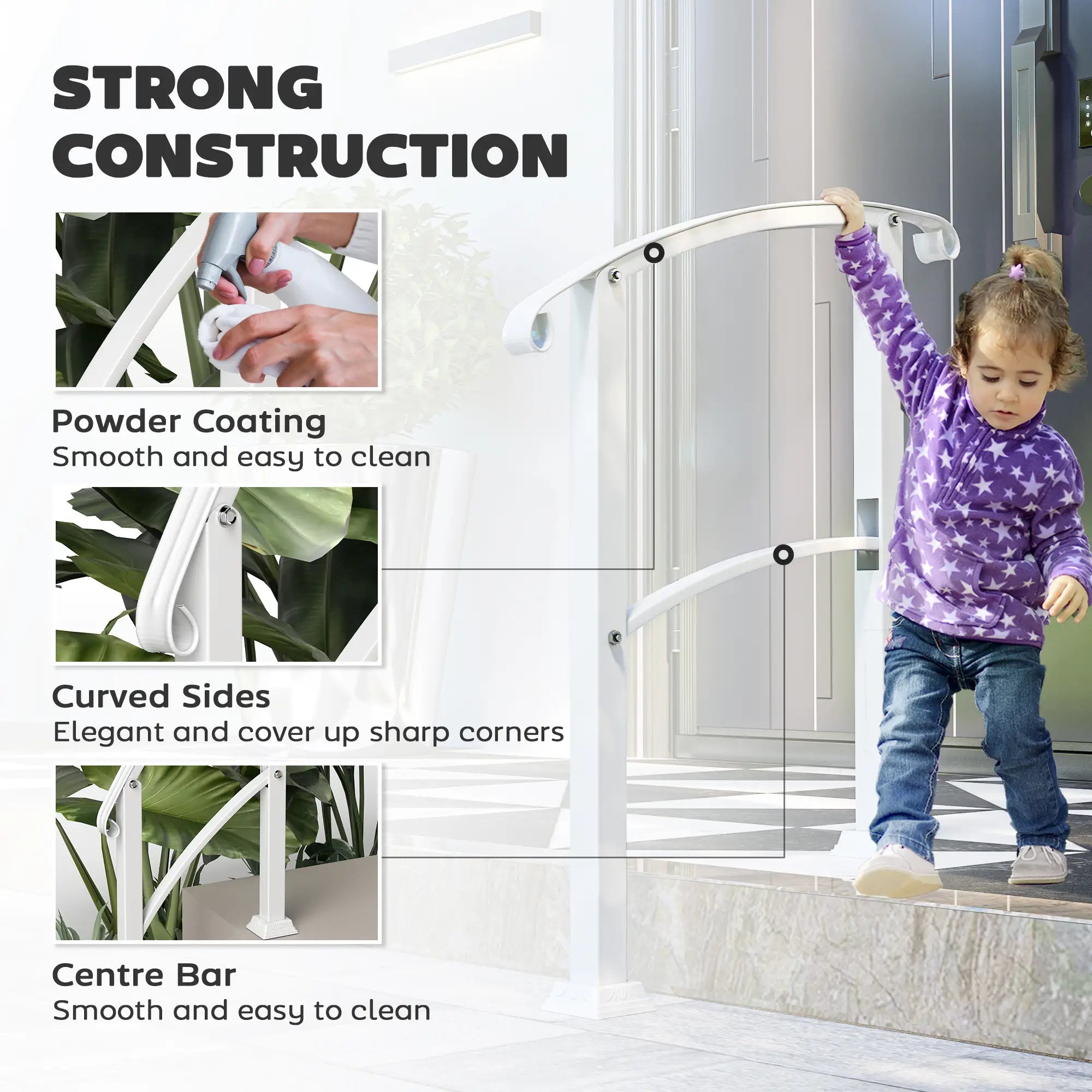 Outdoor Step Handrails, Porch Deck Railing, White Metal Stair Railing, White Garden Decor at Gallery Canada