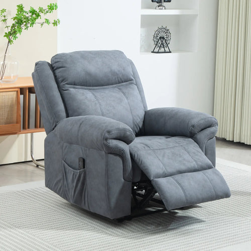 Manual Recliner Chair, Vibration Massage, Side Pockets, Microfibre, Blue-Grey