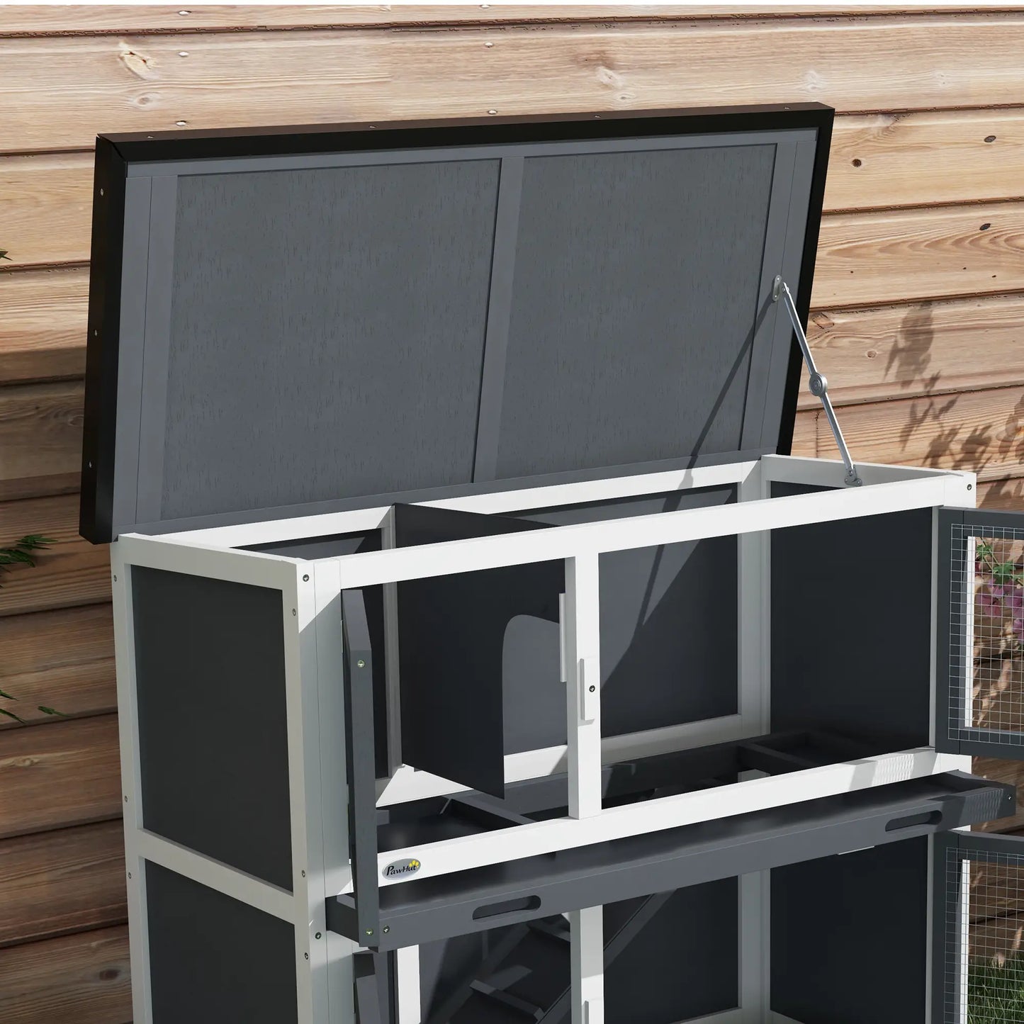 Wood Rabbit Hutch, 2 Large Main House, Ramp, Trays, Grey Rabbit Hutch at Gallery Canada