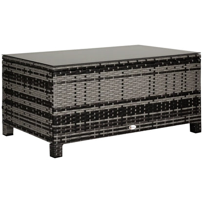 Outdoor PE Rattan Wicker Table, Glass Top, 24in, Mixed Grey Coffee Tables Mixed Grey at Gallery Canada
