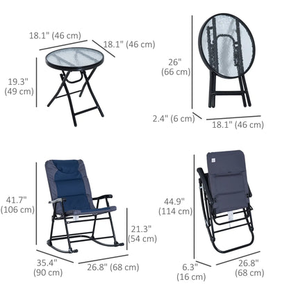 3pc Foldable Rocking Chair Set, Outdoor Bistro w/ Padded Seat, Blue Outdoor Rocking Chairs at Gallery Canada