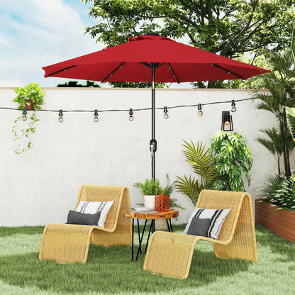 9ft Solar Patio Umbrella, 24 LED Lights, Tilt, Wine Red Sun Umbrellas at Gallery Canada