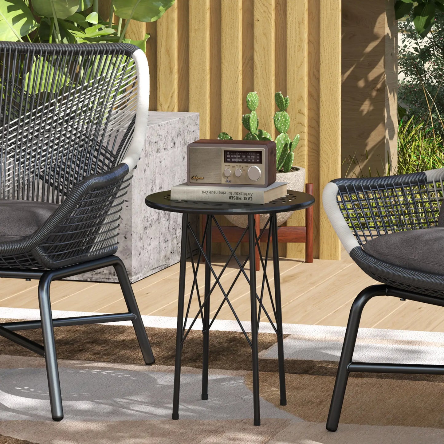 15.7" Round Garden Table, Steel Balcony Bistro, Adjustable Feet, Black Patio Side Tables at Gallery Canada