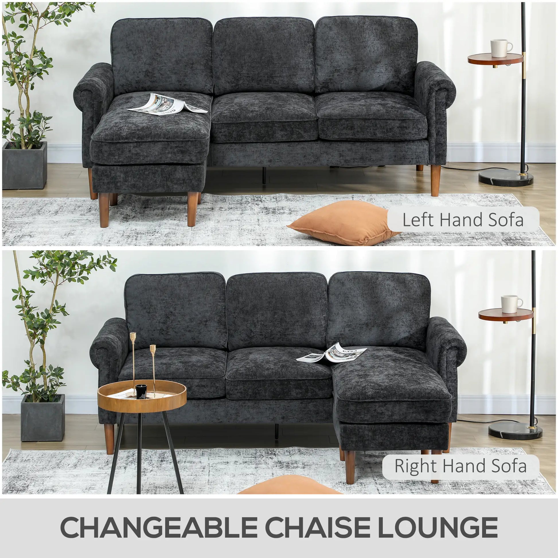 L Shape Sofa, Modern Sectional Couch, Chaise Lounge, Wooden Legs, Black 3-Seater Sofas at Gallery Canada