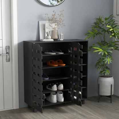 21 Pair Shoe Cabinet, 5-Tier Double Door, 5-Tier Open Shelves, Black Shoe Storage Cabinets & Racks at Gallery Canada