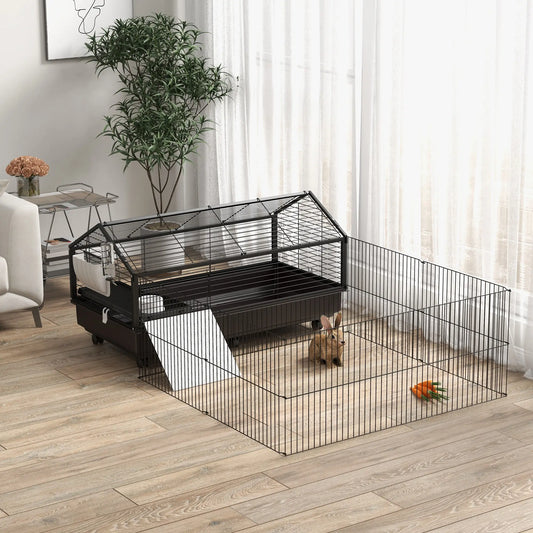 Metal Small Animal Cage, Rabbit Cage, Guinea Pig, Chinchilla, Hedgehog, 47.2" L x 66.9" W x 24.4"H Houses & Habitats Black at Gallery Canada