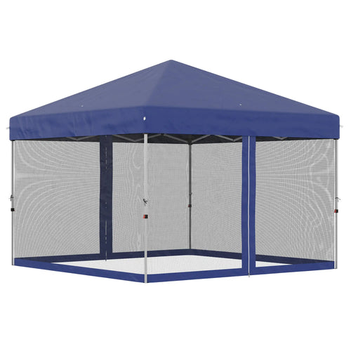 10' x 10' Pop-Up Canopy Tent, Mesh Sidewalls, Adjustable Height, Blue