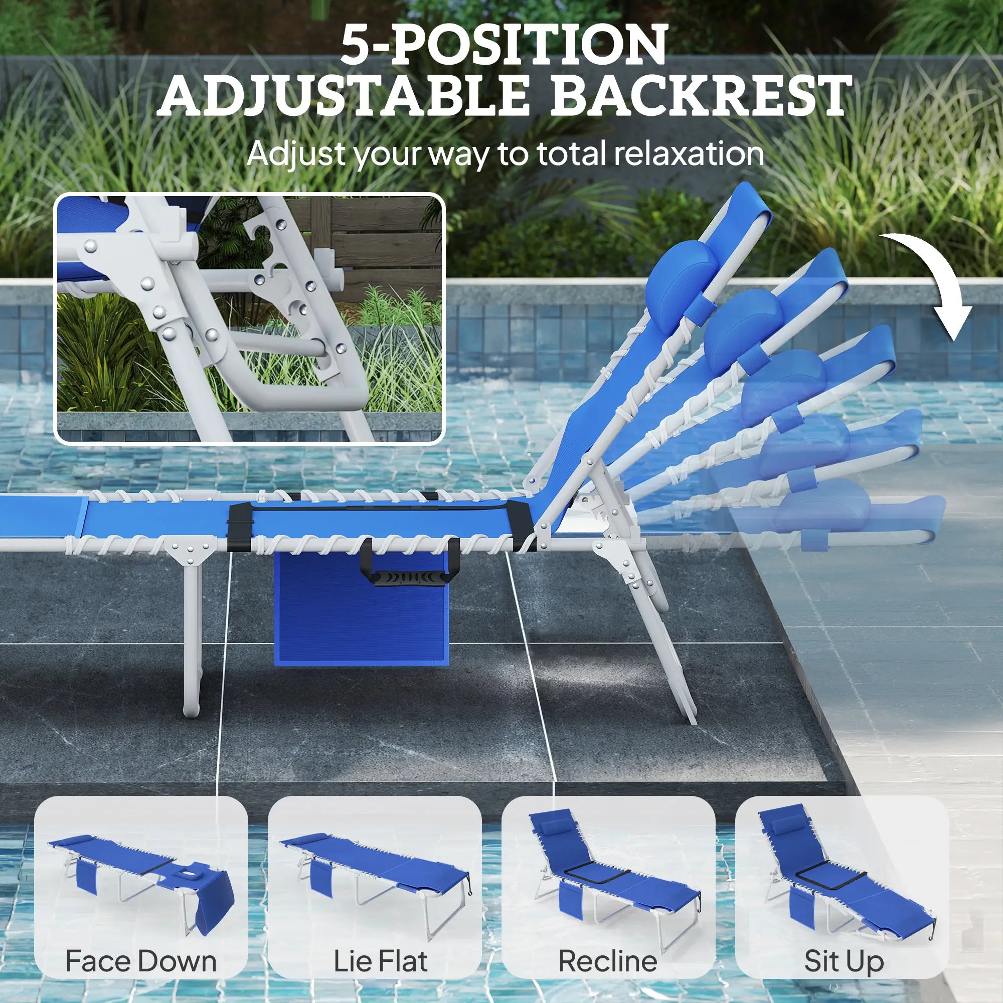 Folding Outdoor Lounge Chair, With Face Hole And Side Table, Navy Blue Lounger Chairs at Gallery Canada