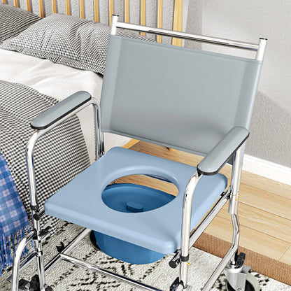 Chaise de douche roulante, chaise percée au chevet du lit, 300 livres, noir