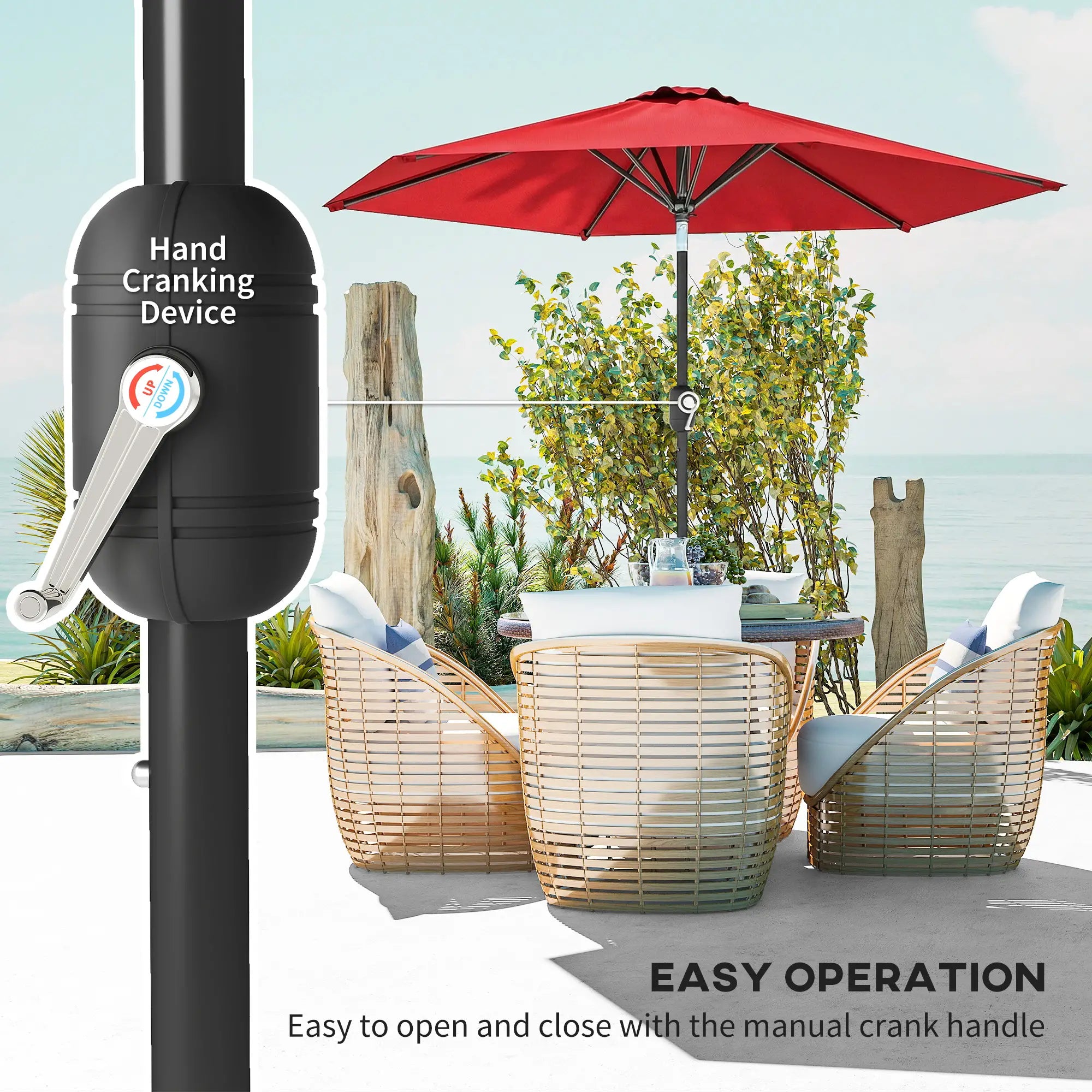 Patio Sun Umbrella, 6 Ribs, Wine Red Sun Umbrellas at Gallery Canada