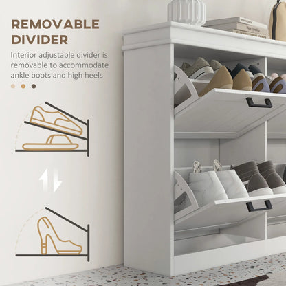 Shoe Storage Cabinet, 4 Flip Drawers, Adjustable Shelves, 20 Pairs, White Shoe Storage Cabinets & Racks at Gallery Canada