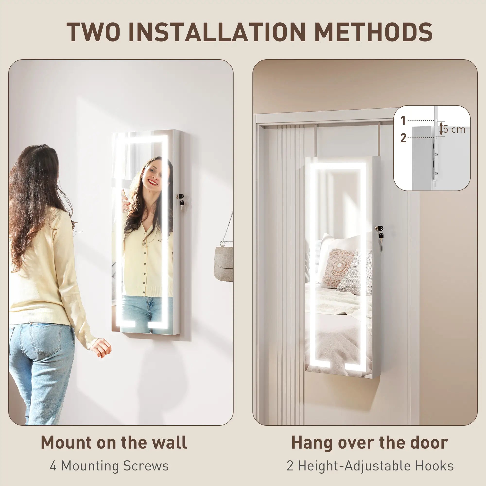 LED Lighted Jewelry Armoire with Mirror, Lockable Door, White Jewelry Armoire & Jewellery Mirror Cabinets at Gallery Canada