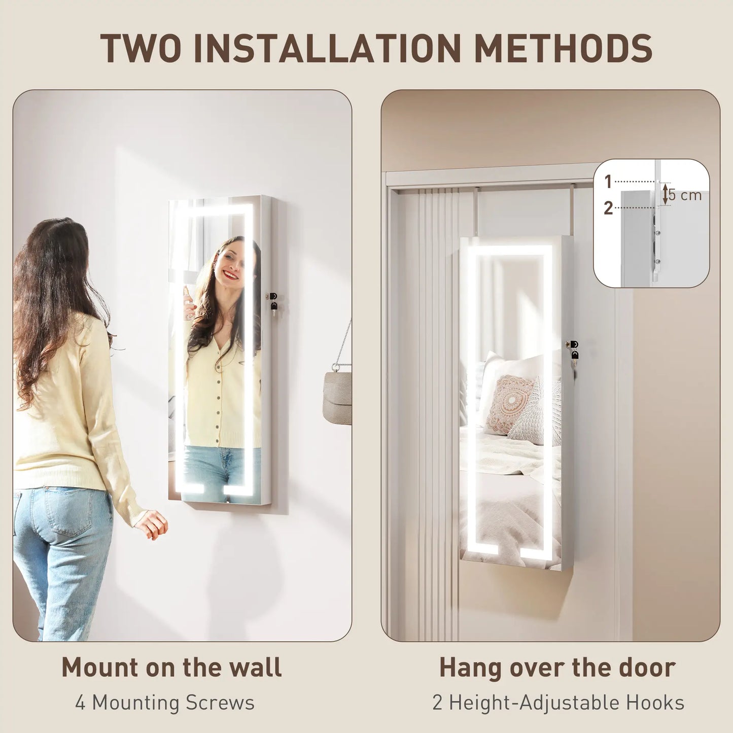 LED Lighted Jewelry Armoire with Mirror, Lockable Door, White Jewelry Armoire & Jewellery Mirror Cabinets at Gallery Canada