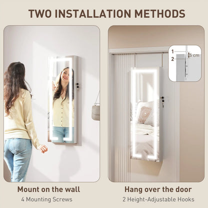 LED Lighted Jewelry Armoire with Mirror, Lockable Door, White Jewelry Armoire & Jewellery Mirror Cabinets at Gallery Canada