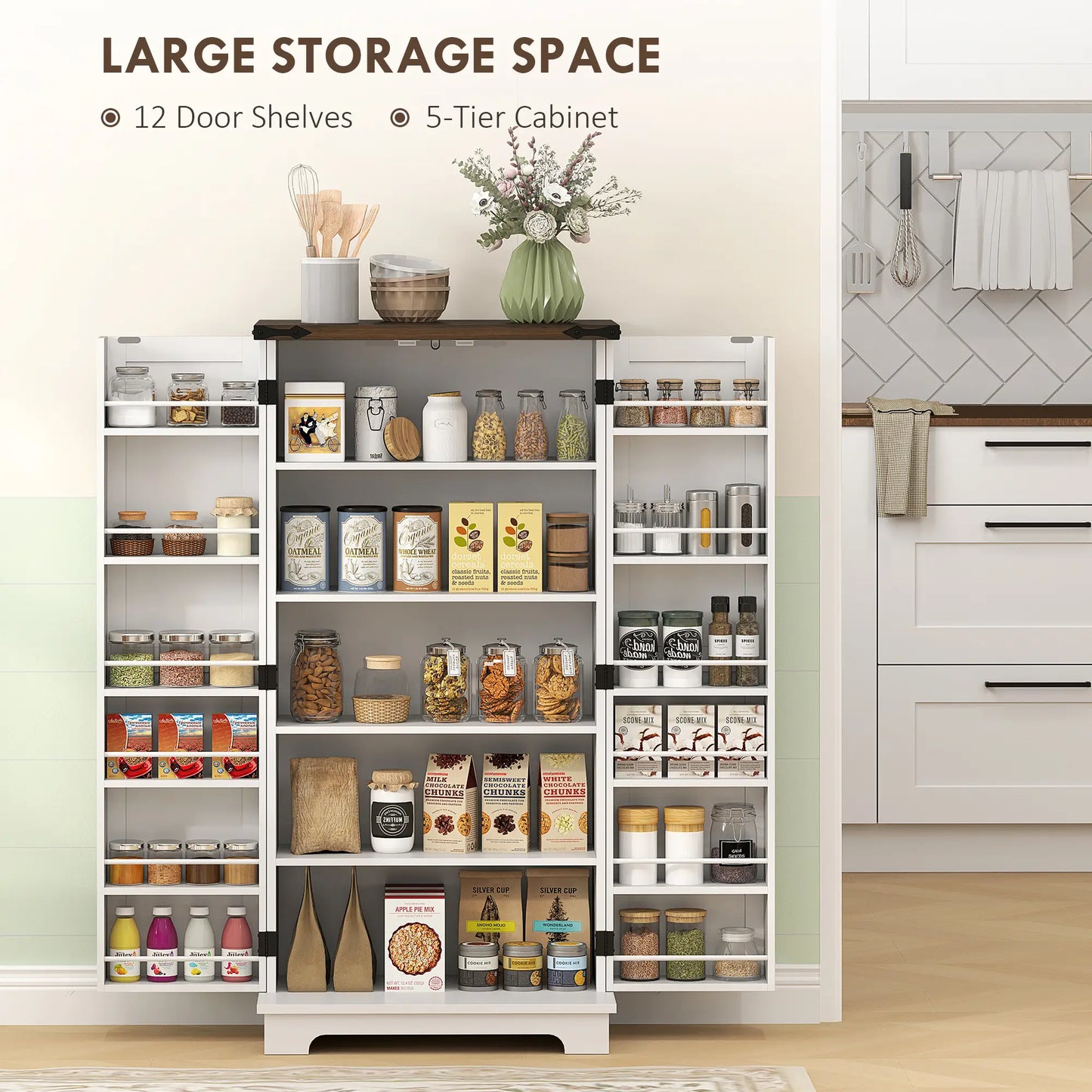 47" Kitchen Pantry Cabinet, Adjustable Shelves, White Kitchen Pantry Cabinets at Gallery Canada