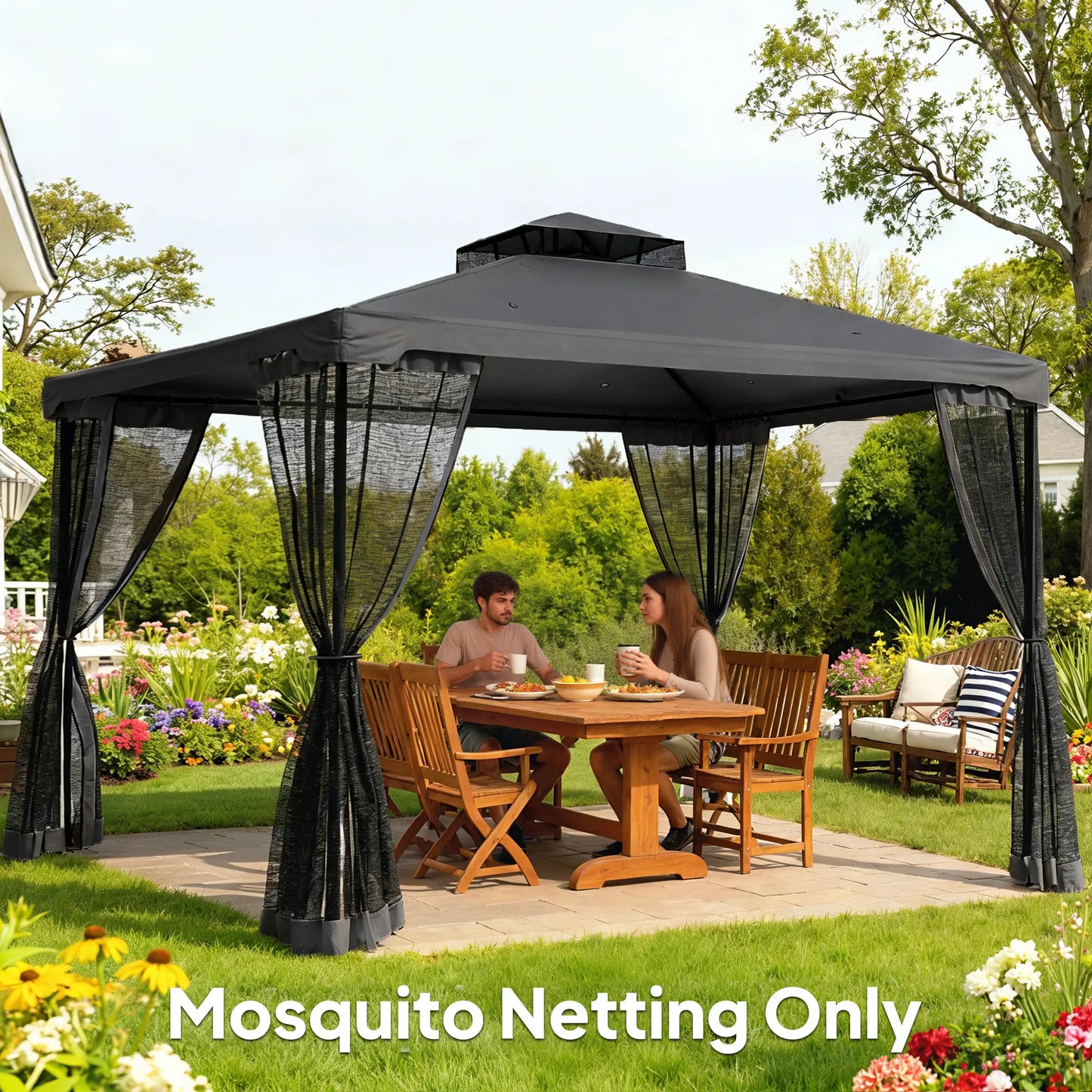 Gazebo Mosquito Netting, 12' x 12', Screen Walls With Zippers, Black Gazebo Sidewalls at Gallery Canada