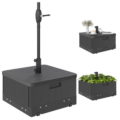 3-in-1 Outdoor Umbrella Base with Wheels, Side Table, Planter Box, 175lbs, Black Umbrella Bases at Gallery Canada