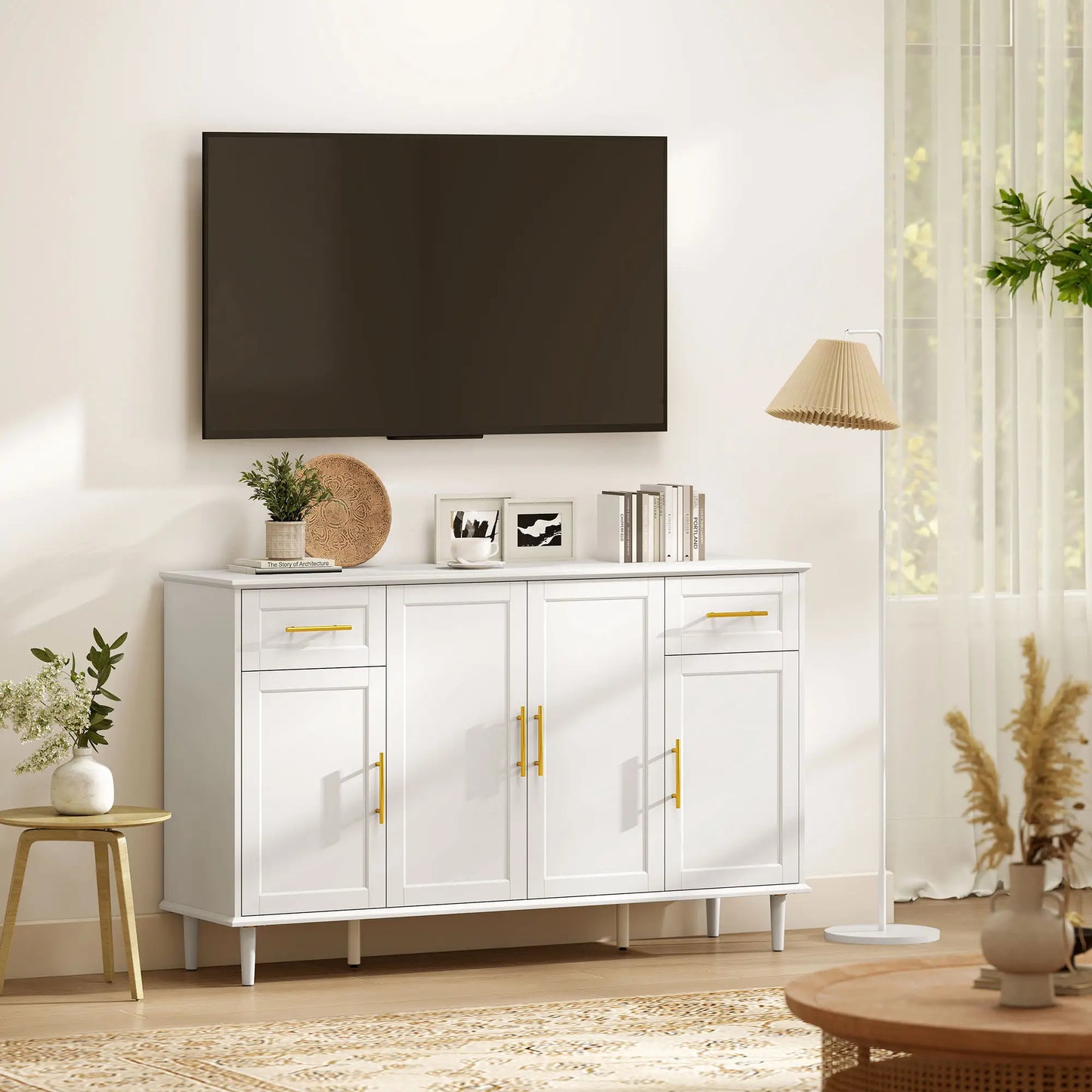 55" Buffet Cabinet, Soft-Close Doors, 2 Drawers, 3 Shelves, White Bar Cabinets at Gallery Canada