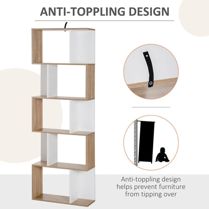 5-Tier Geometric Bookcase, Modern Room Divider, White Display Bookshelves at Gallery Canada