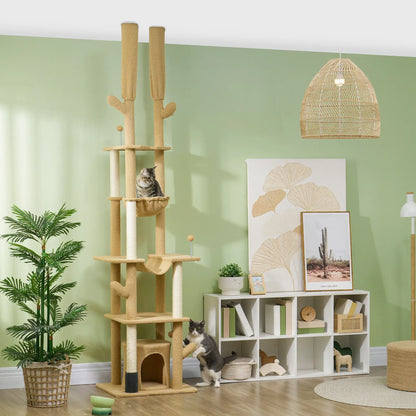 89"-100" Cat Tree Tower for Large Cats, Scratching Posts, Grooming Brush, Brown Floor to Ceiling Cat Trees at Gallery Canada